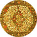 Round Machine Washable Medallion Yellow Traditional Rug, wshtr4711yw