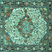 Square Machine Washable Medallion Turquoise Traditional Area Rugs, wshtr4711turq