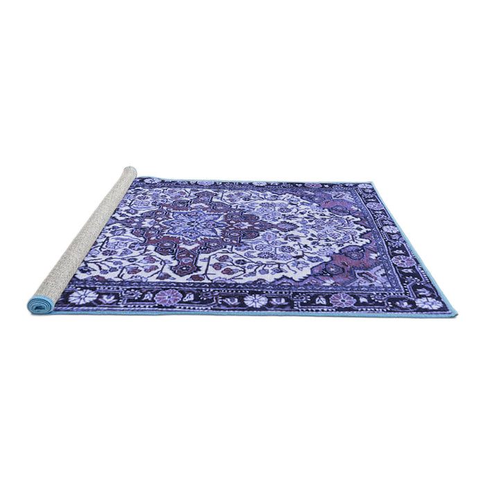 Sideview of Machine Washable Medallion Blue Traditional Rug, wshtr4711blu