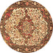 Round Machine Washable Medallion Brown Traditional Rug, wshtr4711brn