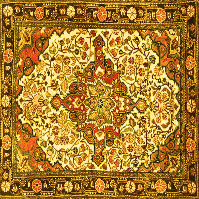 Square Machine Washable Medallion Yellow Traditional Rug, wshtr4711yw