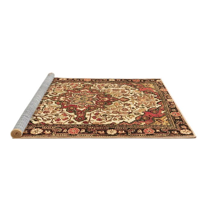 Sideview of Machine Washable Medallion Brown Traditional Rug, wshtr4711brn