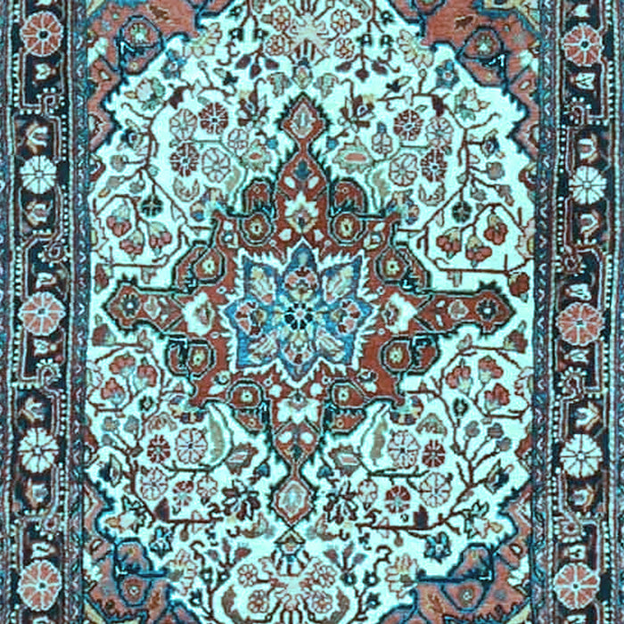 Machine Washable Medallion Light Blue Traditional Rug, wshtr4711lblu