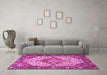 Machine Washable Medallion Pink Traditional Rug in a Living Room, wshtr4711pnk