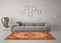 Machine Washable Medallion Orange Traditional Rug, wshtr4711org