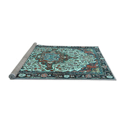 Sideview of Machine Washable Medallion Light Blue Traditional Rug, wshtr4711lblu