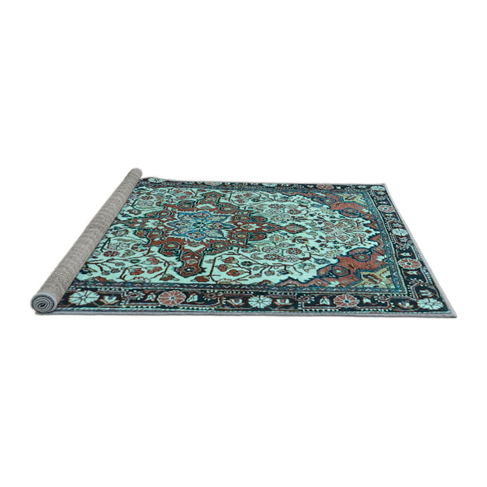 Sideview of Machine Washable Medallion Light Blue Traditional Rug, wshtr4711lblu