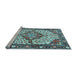 Sideview of Machine Washable Medallion Light Blue Traditional Rug, wshtr4711lblu