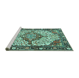 Sideview of Machine Washable Medallion Turquoise Traditional Area Rugs, wshtr4711turq