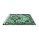 Sideview of Machine Washable Medallion Turquoise Traditional Area Rugs, wshtr4711turq