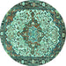 Round Machine Washable Medallion Turquoise Traditional Area Rugs, wshtr4711turq