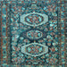 Square Medallion Light Blue Traditional Rug, tr4712lblu