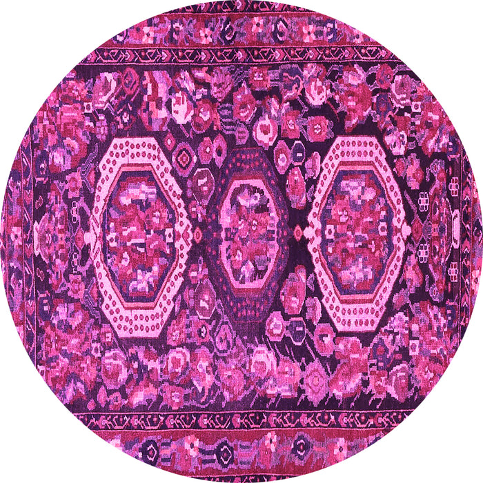 Round Machine Washable Medallion Pink Traditional Rug, wshtr4712pnk