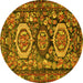 Round Machine Washable Medallion Yellow Traditional Rug, wshtr4712yw