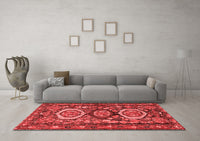 Machine Washable Medallion Red Traditional Rug, wshtr4712red