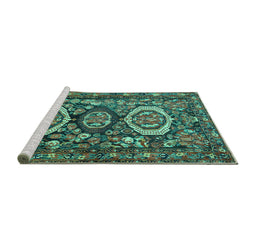 Sideview of Machine Washable Medallion Turquoise Traditional Area Rugs, wshtr4712turq