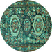 Round Machine Washable Medallion Turquoise Traditional Area Rugs, wshtr4712turq