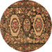 Round Medallion Brown Traditional Rug, tr4712brn