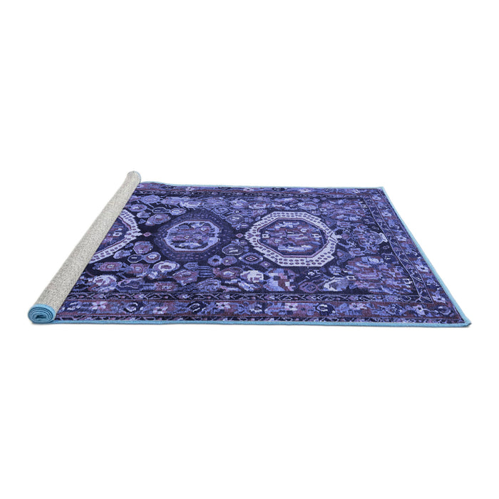 Sideview of Machine Washable Medallion Blue Traditional Rug, wshtr4712blu