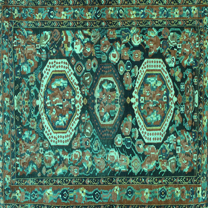 Square Machine Washable Medallion Turquoise Traditional Area Rugs, wshtr4712turq