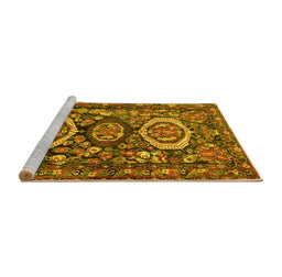 Sideview of Machine Washable Medallion Yellow Traditional Rug, wshtr4712yw