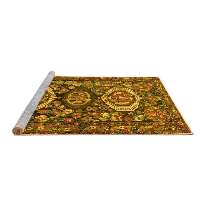 Sideview of Machine Washable Medallion Yellow Traditional Rug, wshtr4712yw