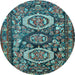 Round Medallion Light Blue Traditional Rug, tr4712lblu