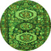 Square Medallion Green Traditional Rug, tr4712grn