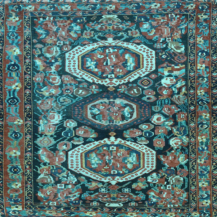 Square Machine Washable Medallion Light Blue Traditional Rug, wshtr4712lblu