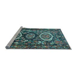 Sideview of Machine Washable Medallion Light Blue Traditional Rug, wshtr4712lblu