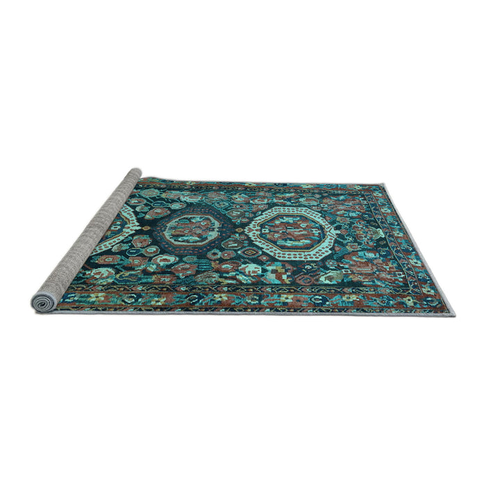 Sideview of Machine Washable Medallion Light Blue Traditional Rug, wshtr4712lblu