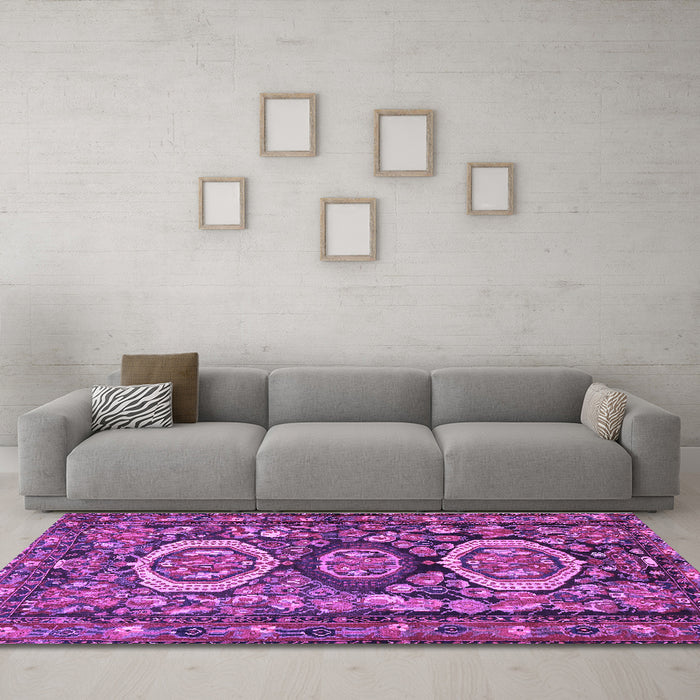 Machine Washable Medallion Purple Traditional Area Rugs in a Living Room, wshtr4712pur