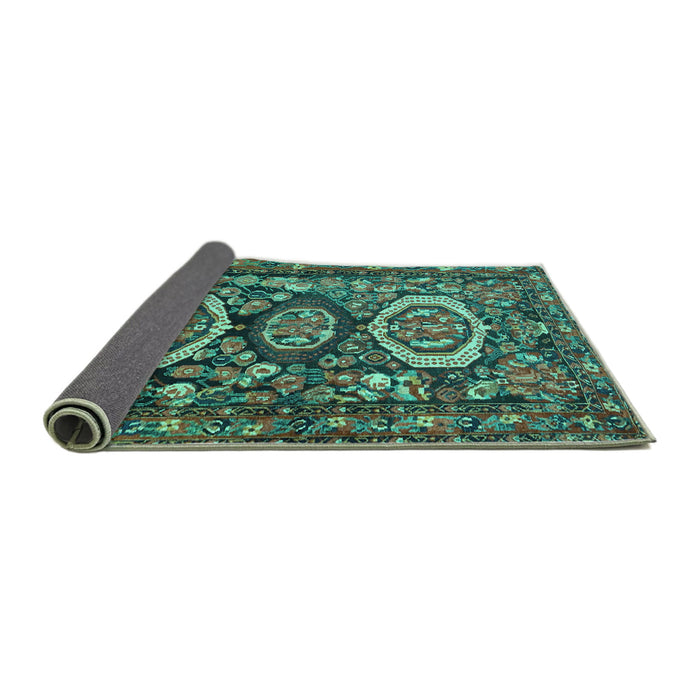 Sideview of Medallion Turquoise Traditional Rug, tr4712turq