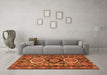 Machine Washable Medallion Orange Traditional Area Rugs in a Living Room, wshtr4712org