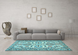 Machine Washable Persian Light Blue Traditional Rug in a Living Room, wshtr4713lblu