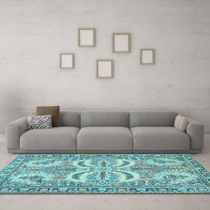 Machine Washable Persian Light Blue Traditional Rug in a Living Room, wshtr4713lblu