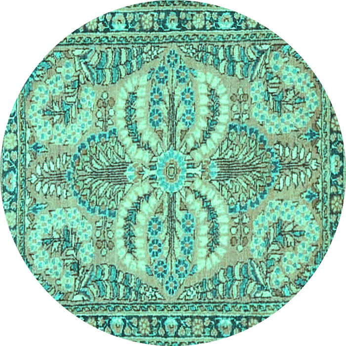 Round Persian Turquoise Traditional Rug, tr4713turq
