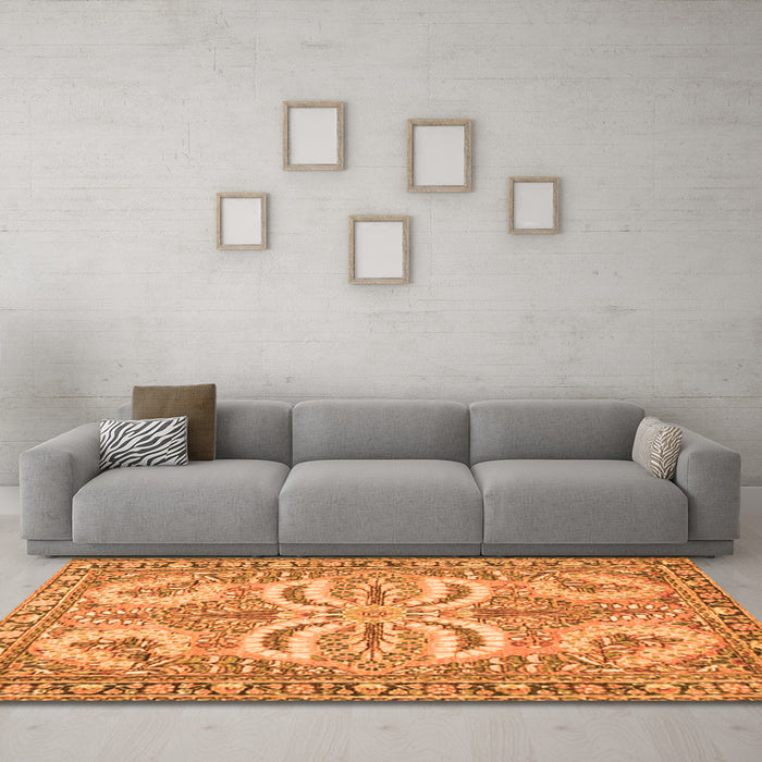 Machine Washable Persian Orange Traditional Area Rugs in a Living Room, wshtr4713org