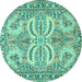 Round Machine Washable Persian Turquoise Traditional Area Rugs, wshtr4713turq