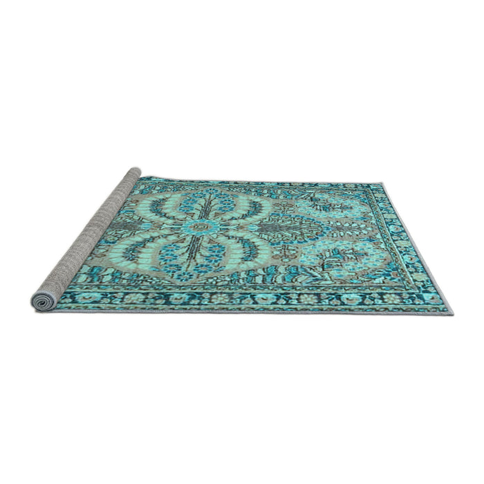 Sideview of Machine Washable Persian Light Blue Traditional Rug, wshtr4713lblu