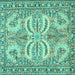 Square Machine Washable Persian Turquoise Traditional Area Rugs, wshtr4713turq