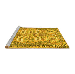 Sideview of Machine Washable Persian Yellow Traditional Rug, wshtr4713yw