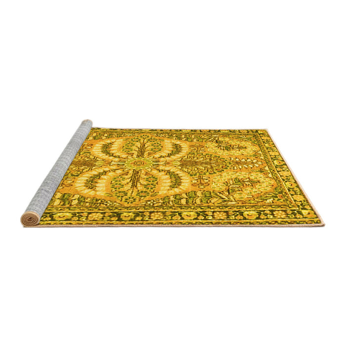 Sideview of Machine Washable Persian Yellow Traditional Rug, wshtr4713yw