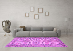 Machine Washable Persian Purple Traditional Area Rugs in a Living Room, wshtr4713pur