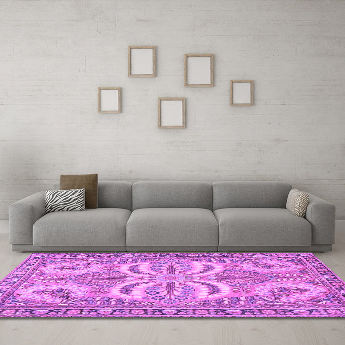 Machine Washable Persian Purple Traditional Area Rugs in a Living Room, wshtr4713pur