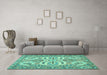 Machine Washable Persian Turquoise Traditional Area Rugs in a Living Room,, wshtr4713turq