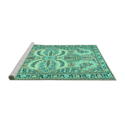 Sideview of Machine Washable Persian Turquoise Traditional Area Rugs, wshtr4713turq