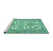 Sideview of Machine Washable Persian Turquoise Traditional Area Rugs, wshtr4713turq