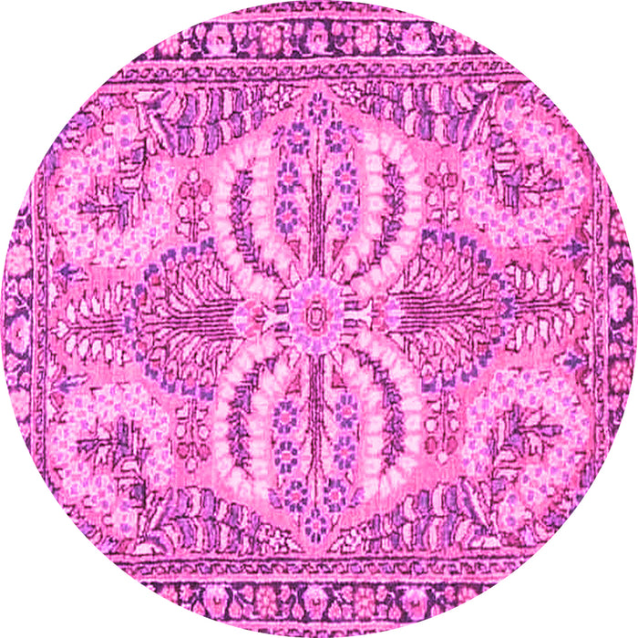 Round Machine Washable Persian Pink Traditional Rug, wshtr4713pnk