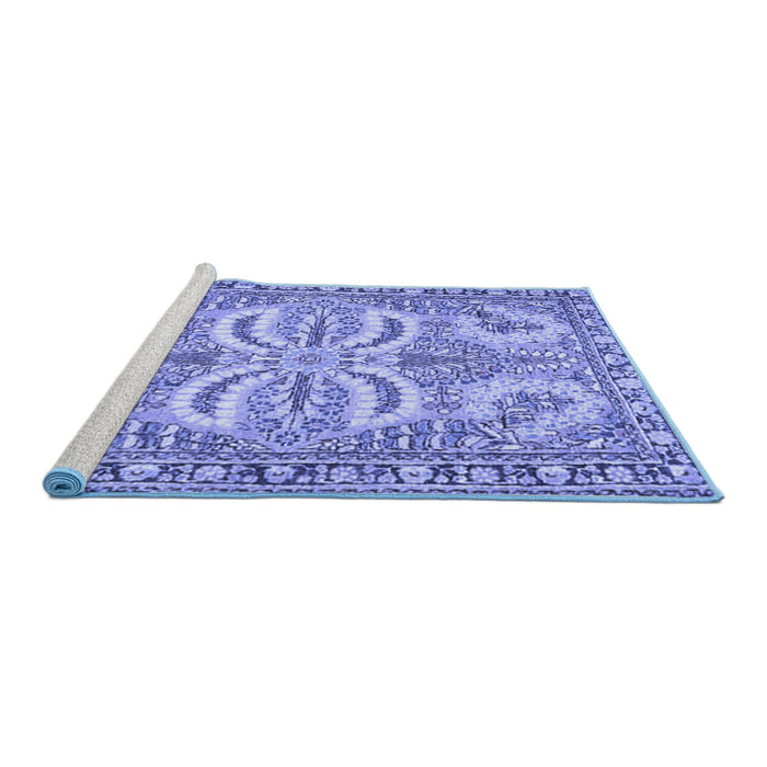 Sideview of Machine Washable Persian Blue Traditional Rug, wshtr4713blu
